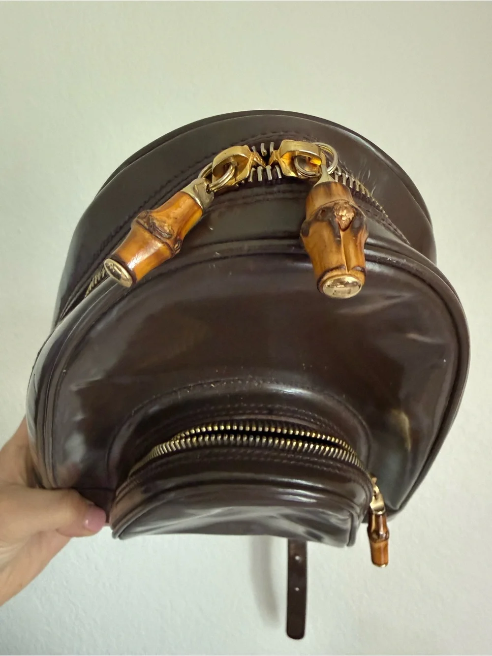Gucci Dark Brown Leather Backpack with Bamboo Zipper Pull
